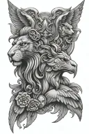 Athena and eagle and lion tattoo design idea