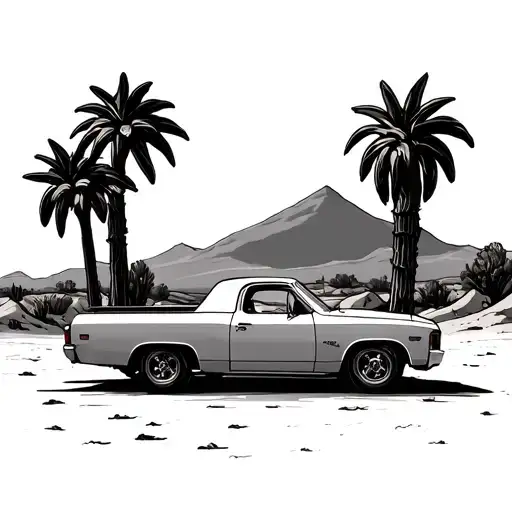 EL Camino, sunset scene, desert tattoo design idea