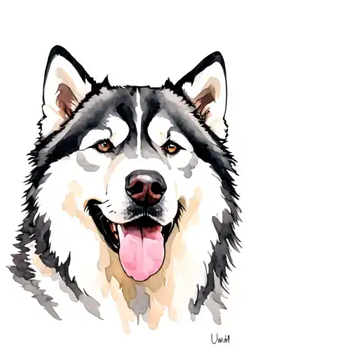 malamute portrait wise happy old forest sushi hungry black lined fine tattoo design idea