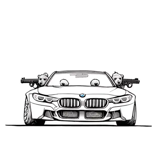 two bear with guns in a bmw car tattoo design idea