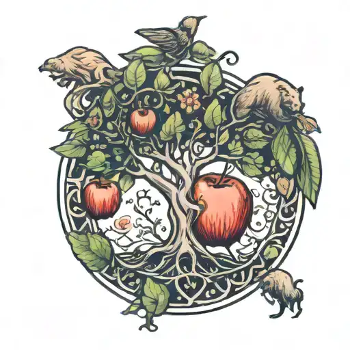 apple with tree of life and bear inside  tattoo design idea