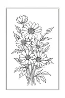 Daisy and peony flower bouquet fine line tattoo with leaves and stems tattoo design idea