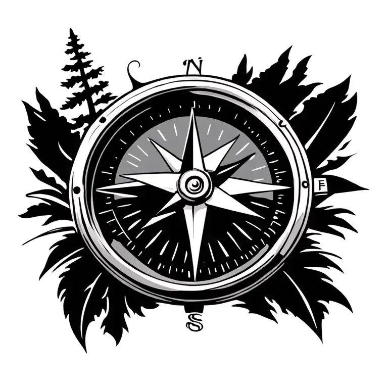 compass. camping. hiking. fishing. tattoo design idea