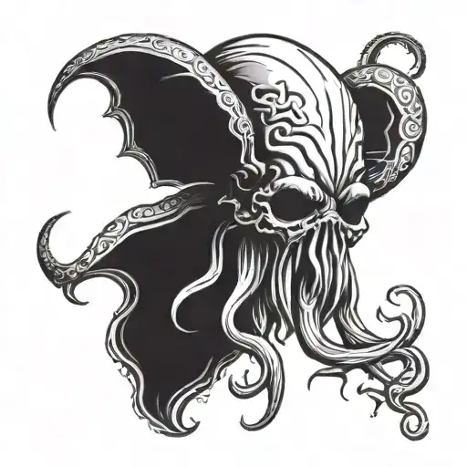 cthulhu head with cultist tattoo design idea