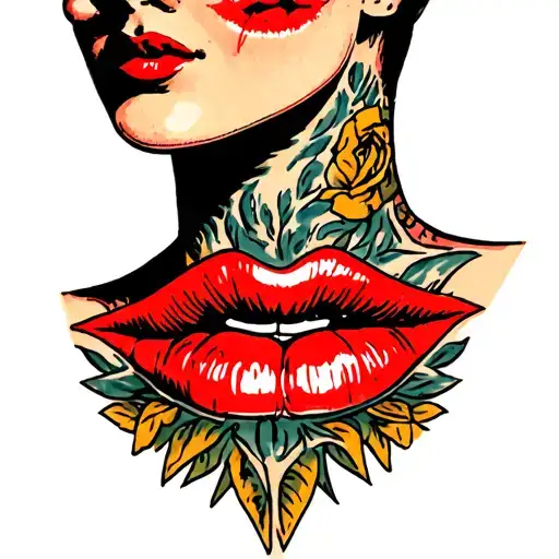 a neck silouttee with kiss marks tattoo design idea