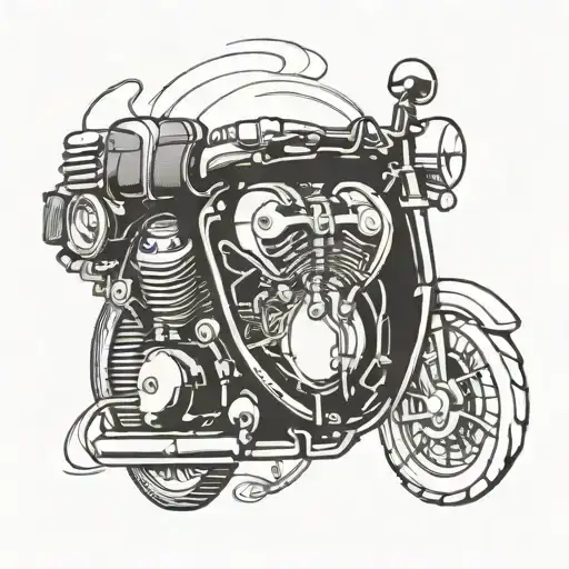a black and white heart as a motorcycle  transparent fuel tank almost full tattoo design idea