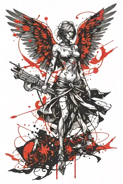 good and bad angel tattoo design idea