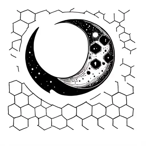 minimalistic moon builded with hexagons tattoo design idea