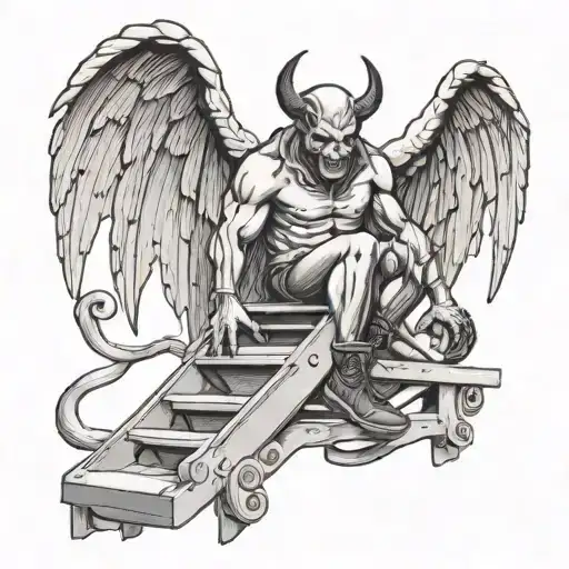 devil on a ladder with wings wearing nikes  tattoo design idea