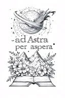 "ad astra per aspera " concept tattoo featuring  Books, Solar system, , mountain, stormlight archive reference, wyvern on flowers tattoo design idea