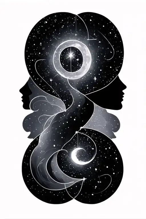 Gemini and aquarius constellation intertwined tattoo design idea