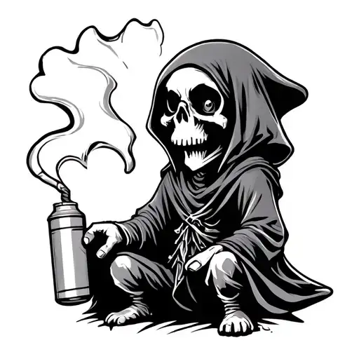 small cute grim reaper holding a spray can graffiti tattoo design idea