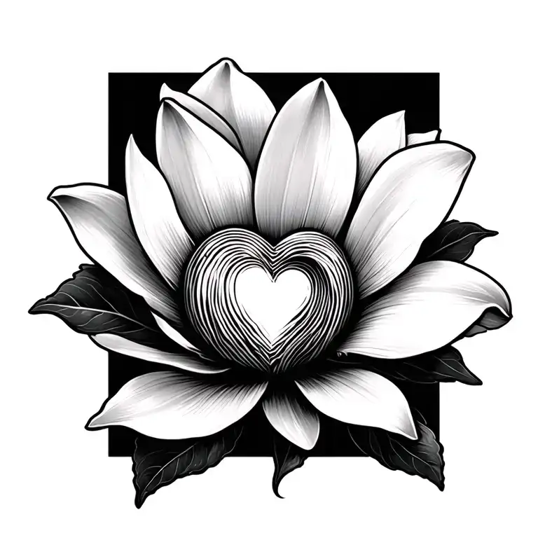 Magnolia flower with heart thumbprint center  tattoo design idea