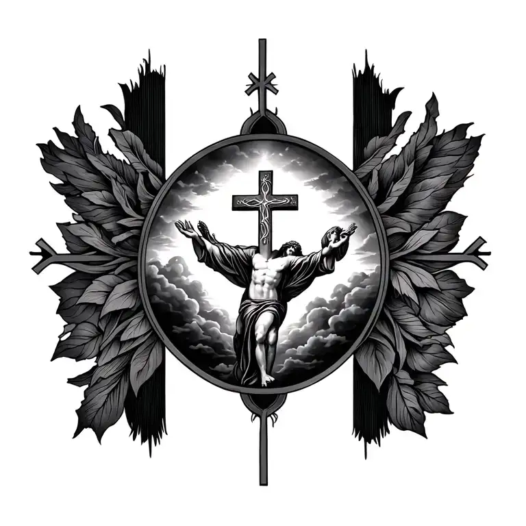 a religious tattoo of mathew 28 inside, with the cross intergrated into the tatoo tattoo design idea