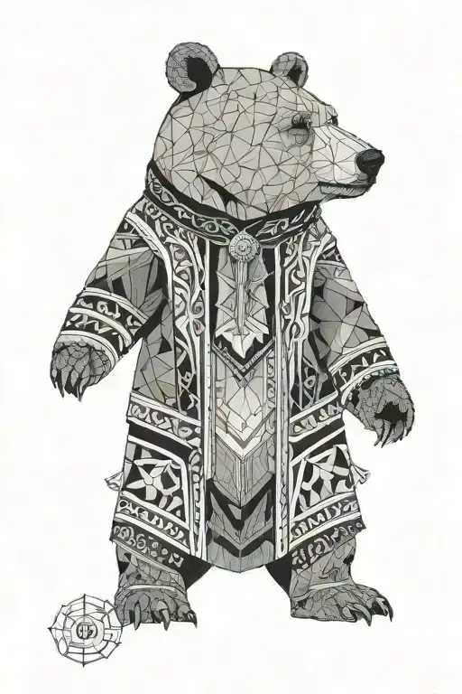 Full body shot of a bear wearing traditional clothes of a miller tattoo design idea