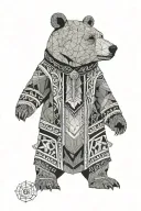 Full body shot of a bear wearing traditional clothes of a miller tattoo design idea