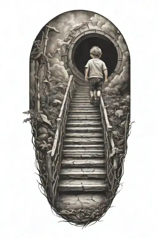 stairs to heaven with little boy tattoo design idea