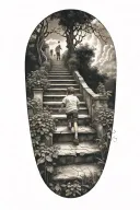 stairs to heaven with little boy tattoo design idea