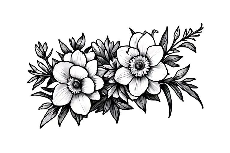 daffodil carnation delphinium mum tattoo design idea