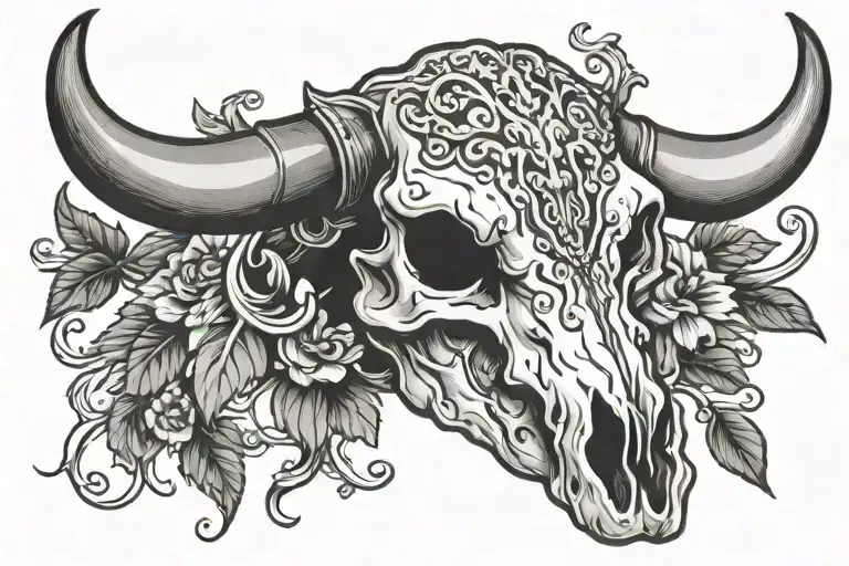 plain bull skull neo traditional style tattoo tattoo design idea