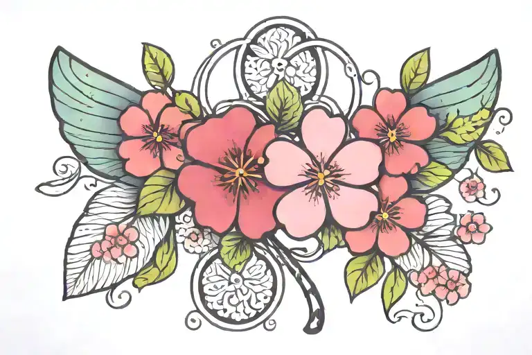 Perfect Imperfect with four leaf clover and cherry blossom flower  tattoo design idea