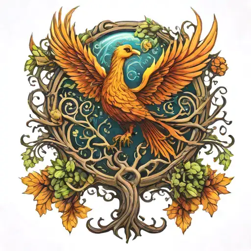 Phoenix Bird Inside A Tree Of Life tattoo design idea