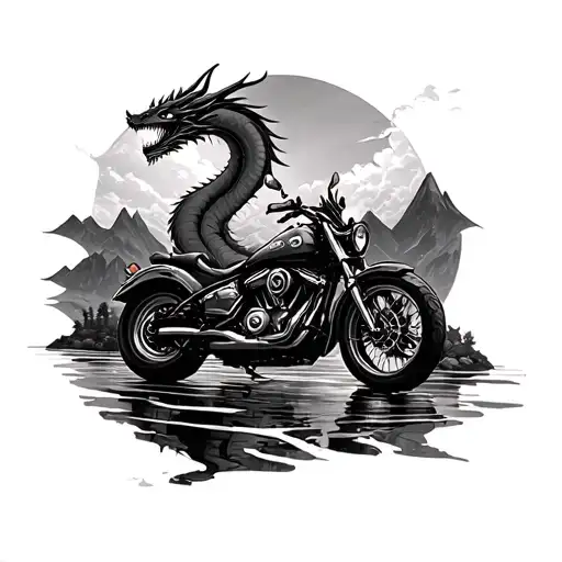 Black and white, shadowing, i love nature, streams, sea, motorcycles, mountains, abstract ima, dragons. Not so realistic tattoo design idea