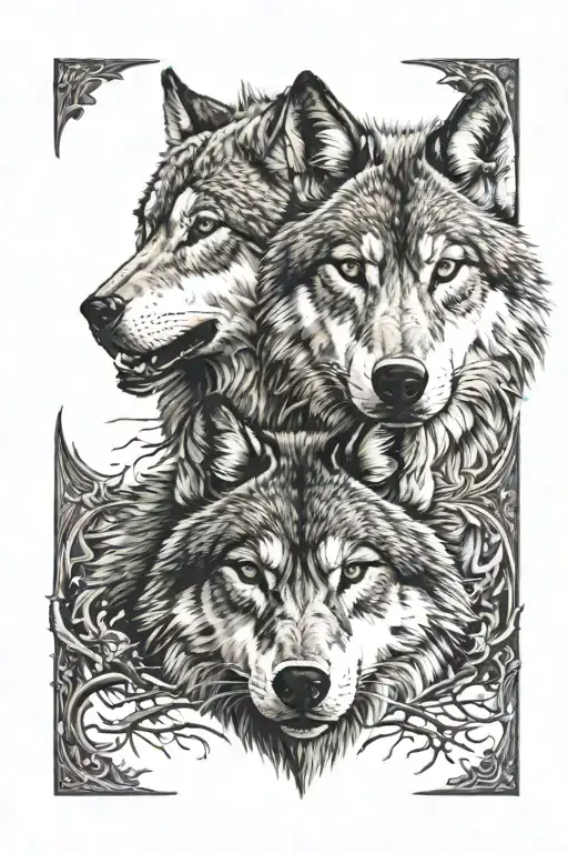 wolfs face split tattoo design idea