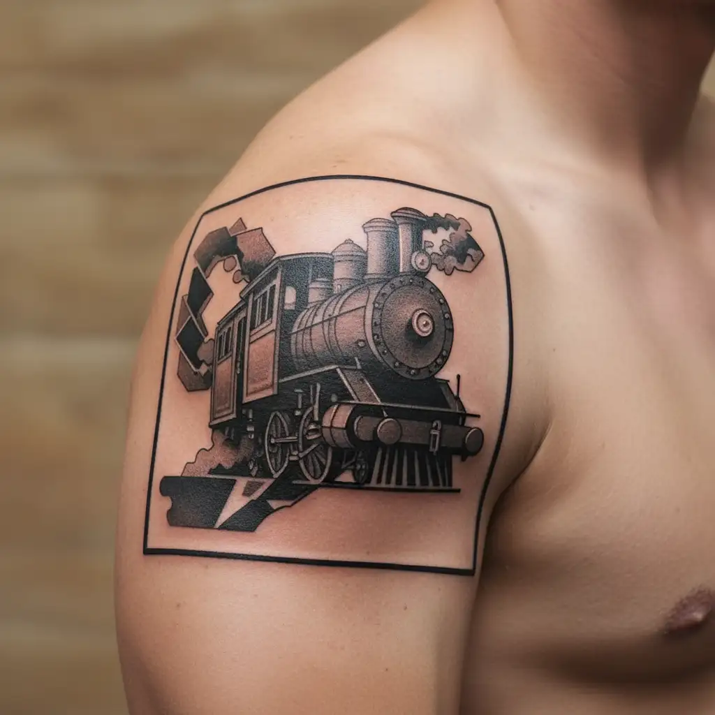 steam train tattoo design idea
