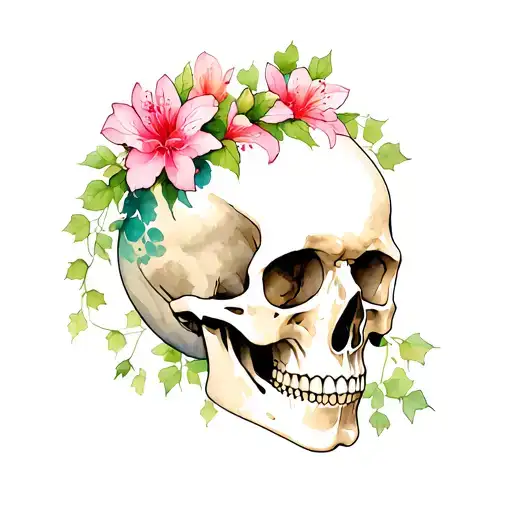 skull with ivy and azalea tattoo design idea