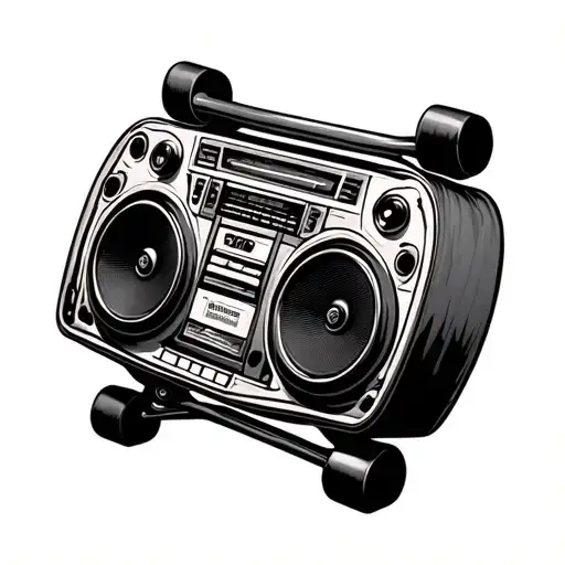 Boombox fisheye skateboard tattoo design idea
