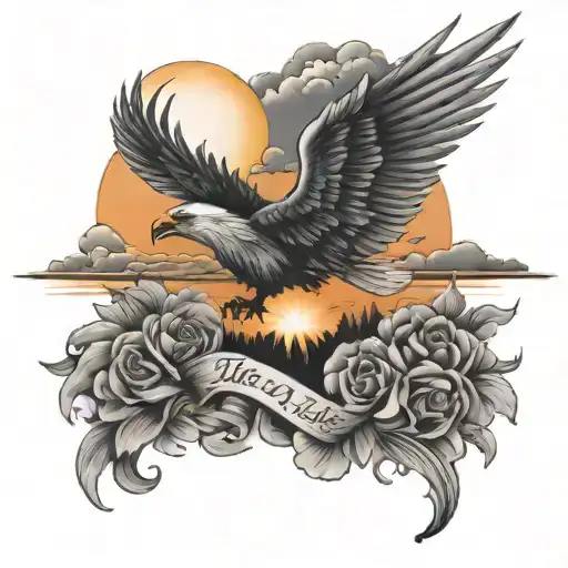 "give heaven some hell" with a sunset sky tattoo design idea