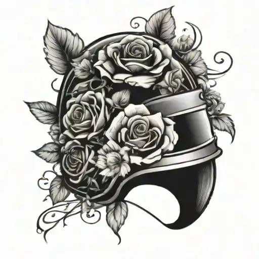 Racing helmet surrounded by roses and tattoo design idea