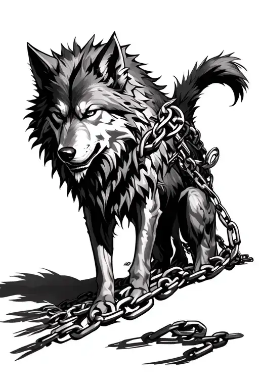 fenrir wolf from god of war with some chains tattoo design idea