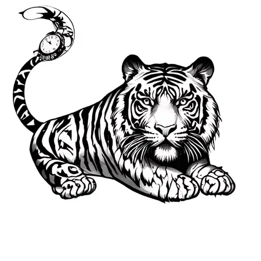 tiger with a clock tattoo design idea