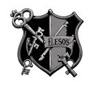 TWO CROSSED ENGLISH KEYS AND A MEDIEVAL SHIELD THAT SAYS ELESOS tattoo design idea