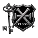TWO CROSSED ENGLISH KEYS AND A MEDIEVAL SHIELD THAT SAYS ELESOS tattoo design idea