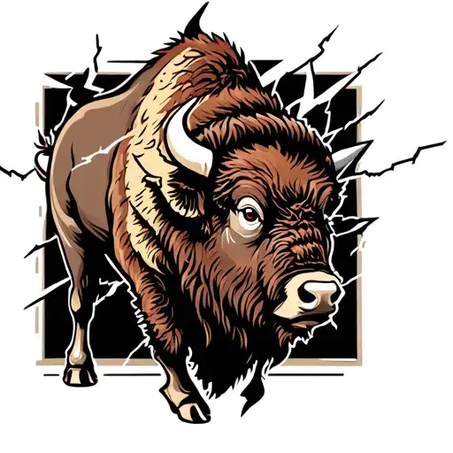 bison in a lightning torn tattoo design idea