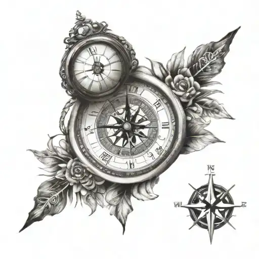 Compass Clock Sun Fame tattoo design idea