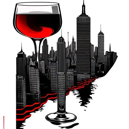 New york skyline in the shape of a Duvel glass with red accents tattoo design idea