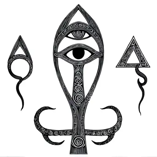 ankh with eye of horus and kundalini snakes tattoo design idea