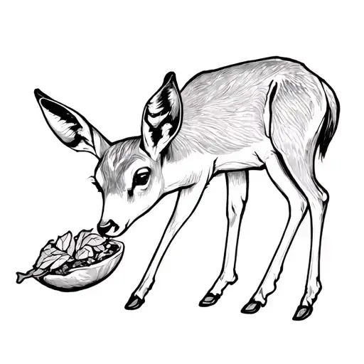 whitetail doe bending over to eat dwarf hosta tattoo design idea