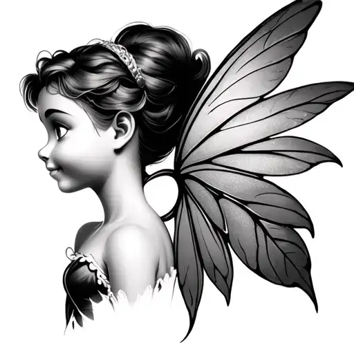 tinker Bell side profile with leaf wings tattoo design idea
