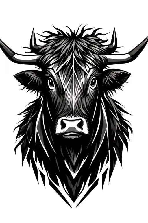 highland cow face  tattoo design idea