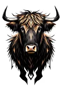 highland cow face  tattoo design idea