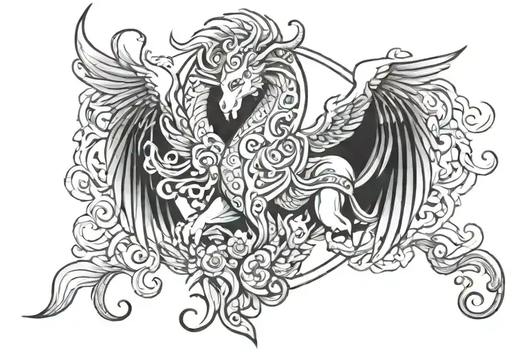 Creative mythical grey tattoo design idea