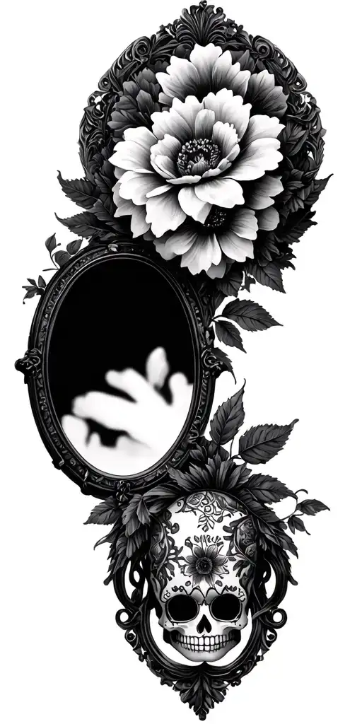 A Gothic mirror. Flowers of the Vida Muerte tattoo design idea