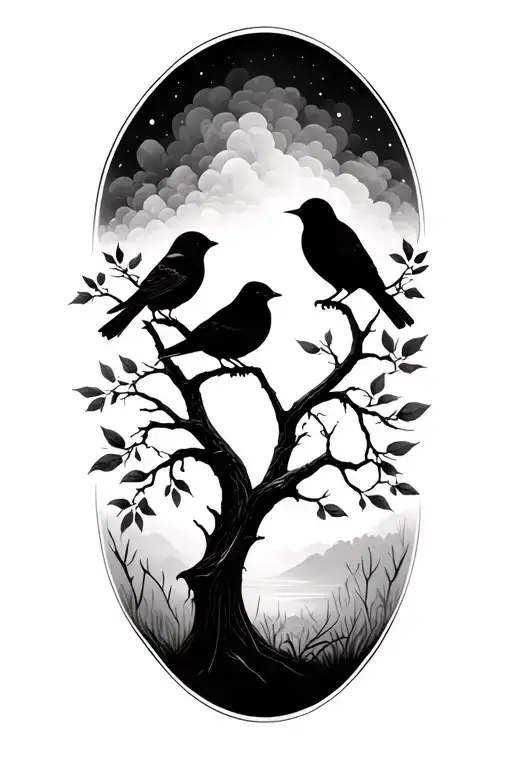 love nature tree birds tattoo design idea