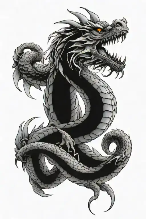 Dragon wrapped arms around herself tattoo design idea