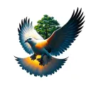 dove flying in Sun rays in a tree of life tattoo tattoo design idea
